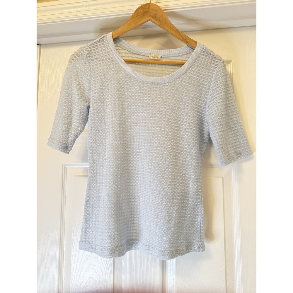 Pilcro Knit Top Womens Medium Light‎ Blue Elbow Sleeve Textured Metallic Shimmer
